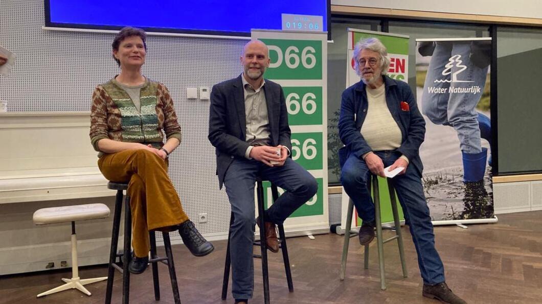 Voorzitters van Charlotte de Roo (GroenLinks) en Stan Hellegers (D66) en nummer twee Dirk van Uitert (Water Natuurlijk)