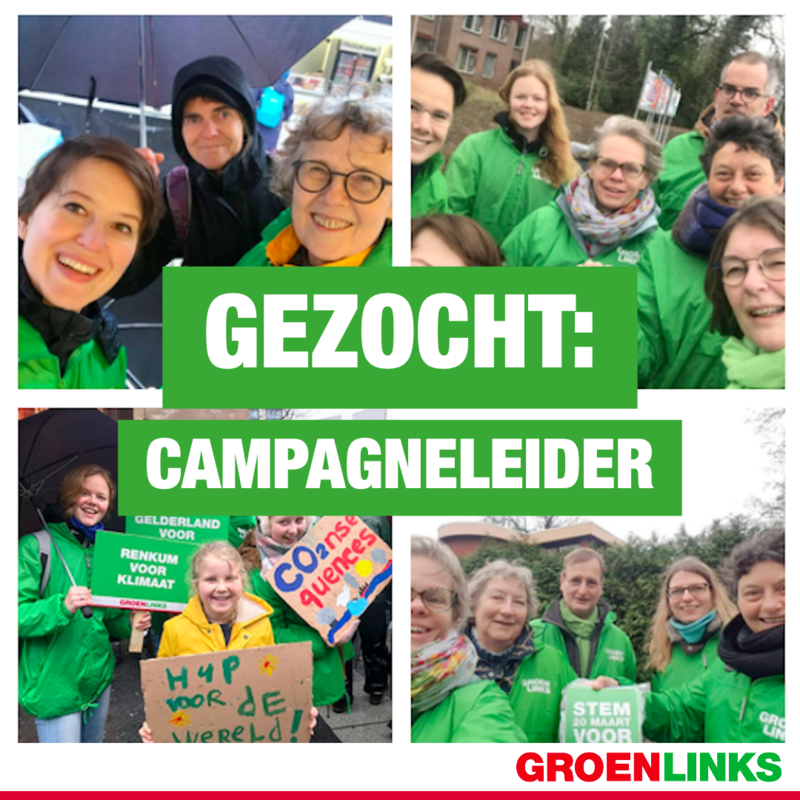 Compilatie van campagneselfies met de tekst Gezocht: campagneleider