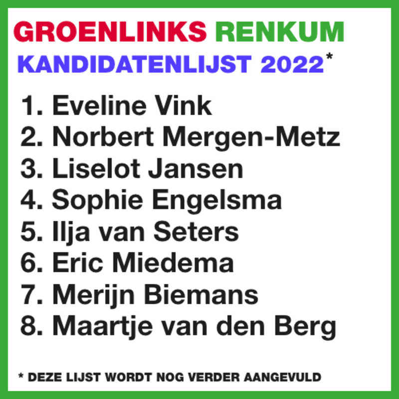 Kandidatenlijst 2022 GroenLinks Renkum